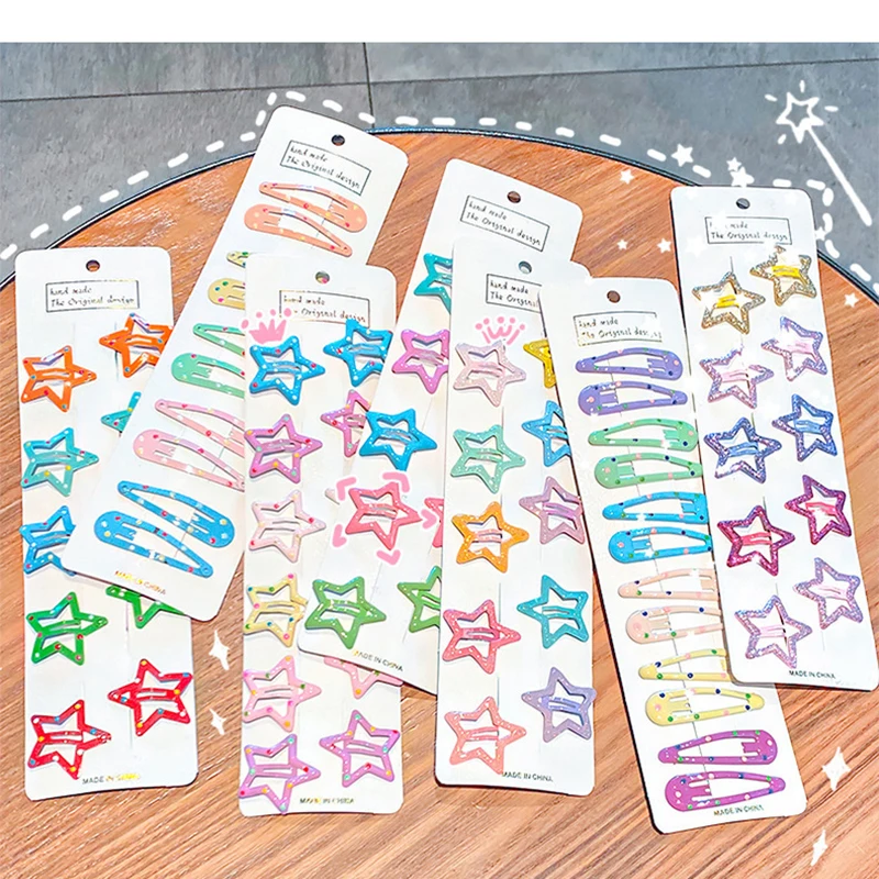 10PCS Cute Colorful Star Waterdrop Shape Hair Clips For Girls Children Lovely Hair Decoration Hairpins Kids Hair Accessories