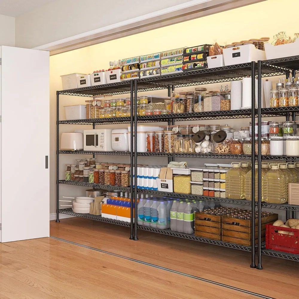 أرفف مخزن سلكية معدنية قابلة للتعديل مكونة من 5 طبقات لتخزين المطبخ، رف عريض 45.5 مع 5 طبقات لتنظيم فعال
