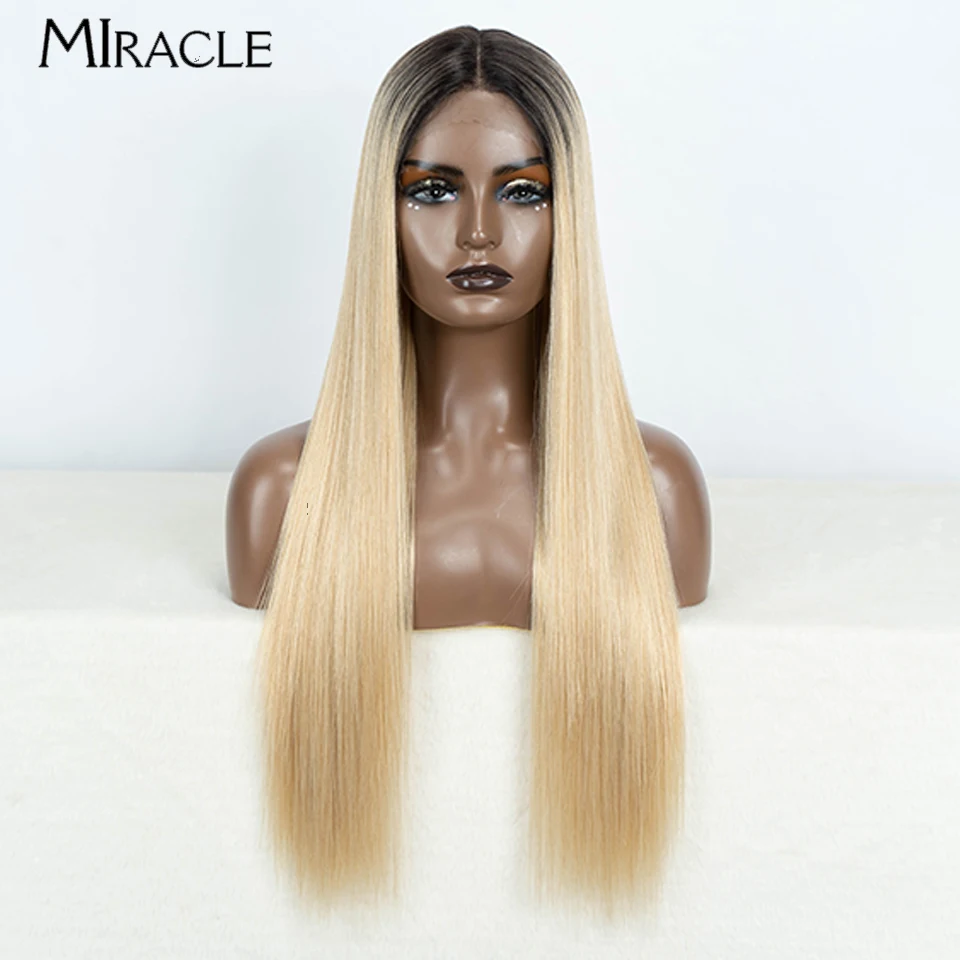 MIRACLE 30 Inch Synthetic Lace Front Wig Straight Fiber Lace Wig For Woman High Density Wig Soft Fake Hair Colors blonde