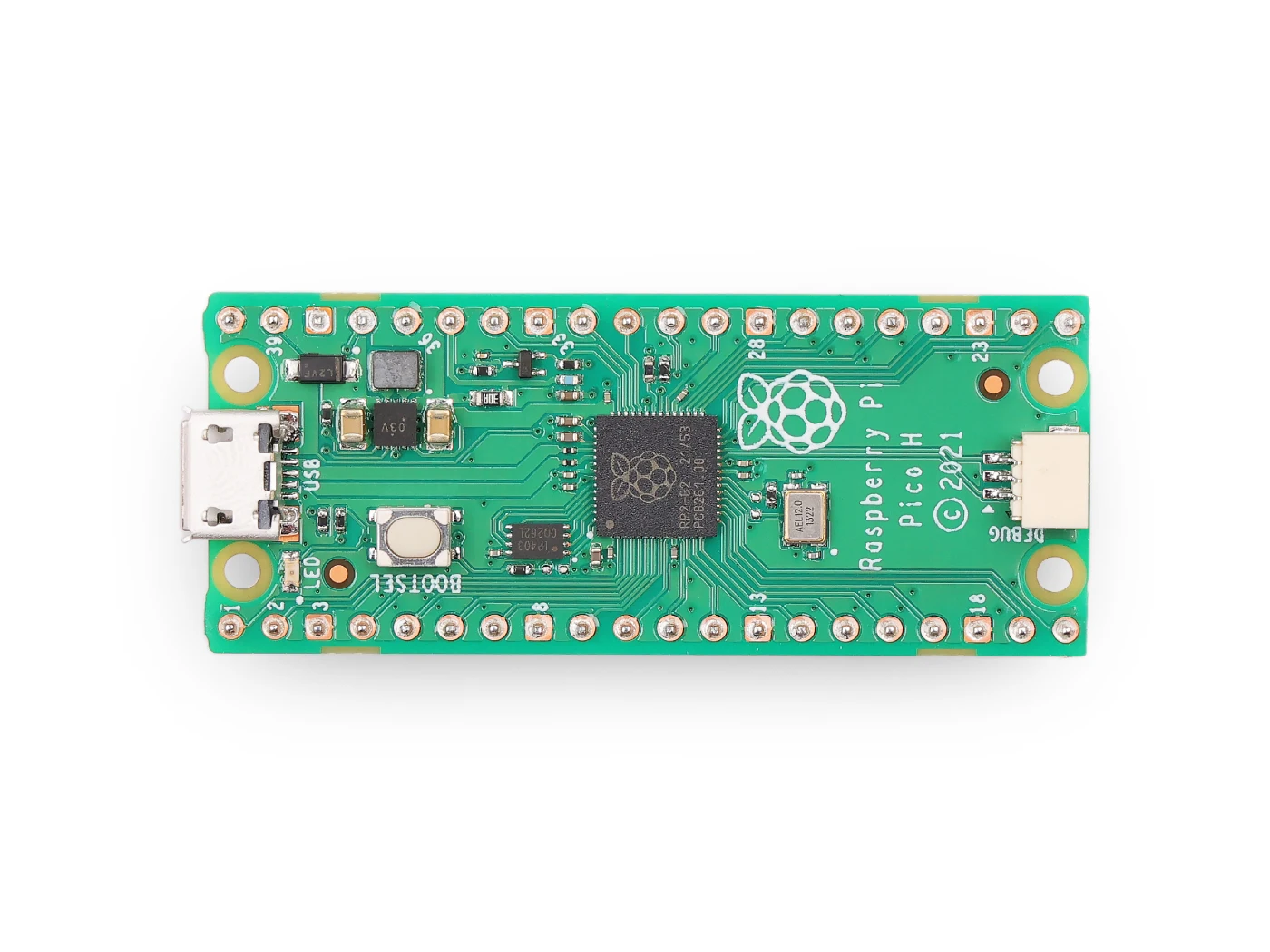 Pico H Microcontroller Development Board With Pre-Soldered Header and Debug Connector, Based on Raspberry Pi RP2040