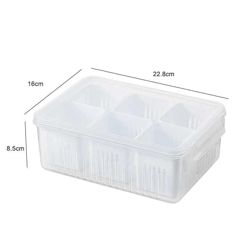 6 Grid Refrigerator Storage Box Fridge Organizer Drain Basket Vegetable Fruit Storage Containers Meat Onion Ginger Clear Crisper