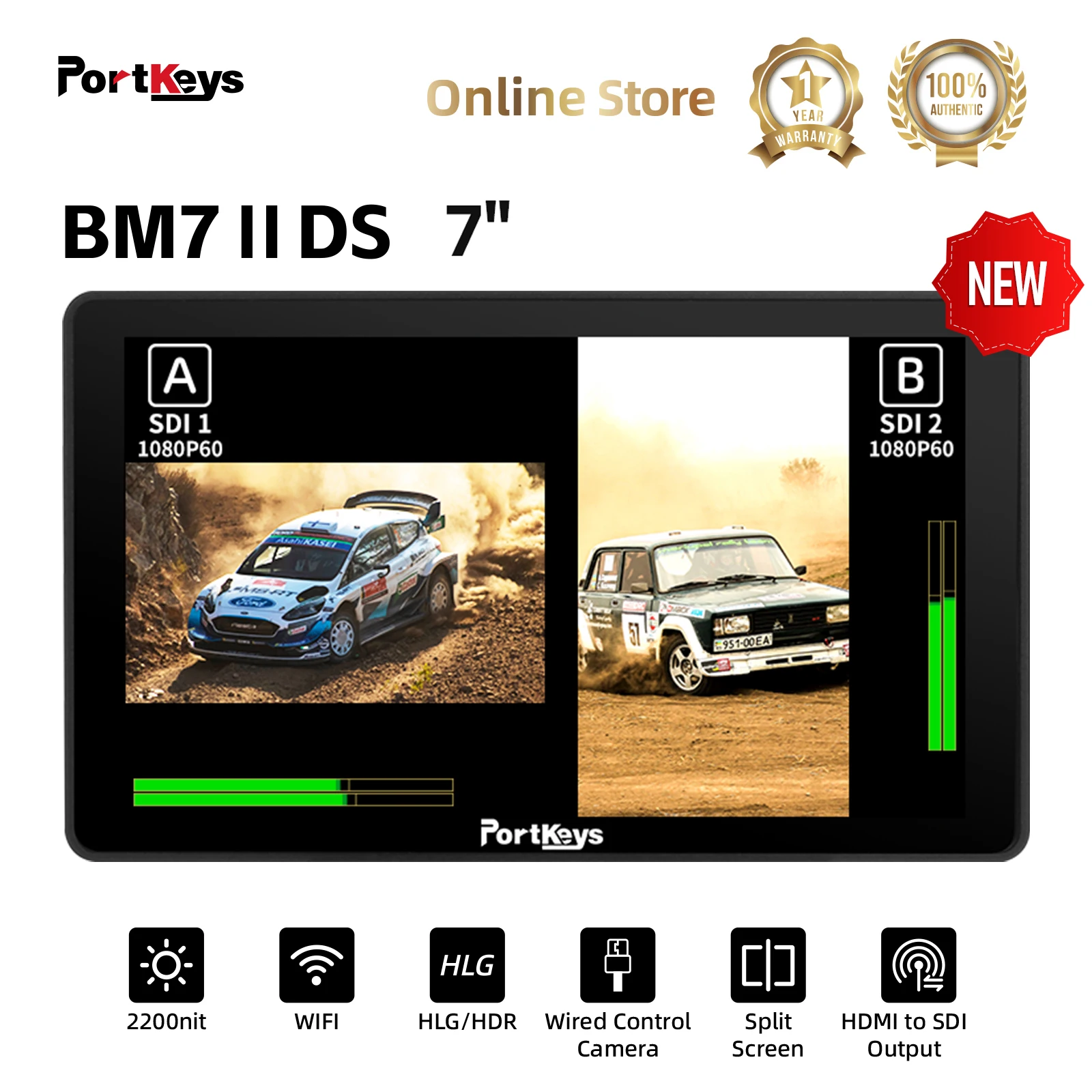 Portkeys BM7ⅡDS 7 Inch 2 Split Screen Camera Control Field Monitor 2200 Nit SDI HDMI for RED KOMODO DSMC2/3 BMPCC 4K 6K pro SONY