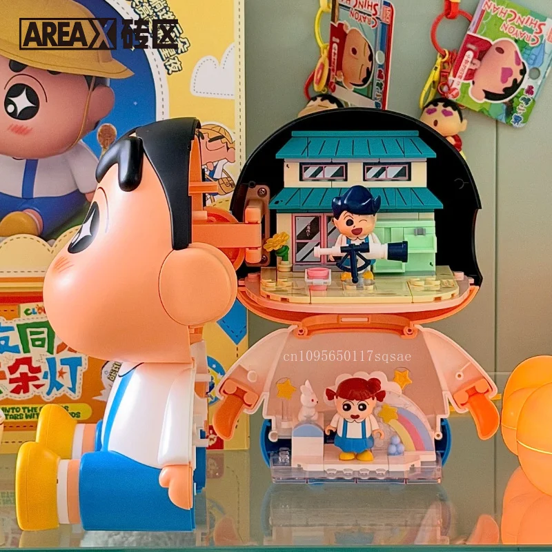 New AREAX Crayon Shin Chan Yun Duo Lamp Building Blocks Dynamic Superman Model Projector Puzzle Assembly Toy Decoration Gift