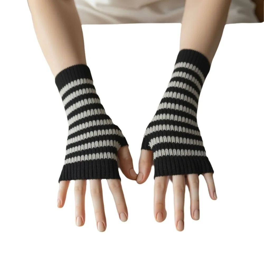 Hollow Out Design Knitted Arm Gloves Crochet Warmer Soft Knitted Arm Warmers Mermaid Design Black Color Fingerless Gloves