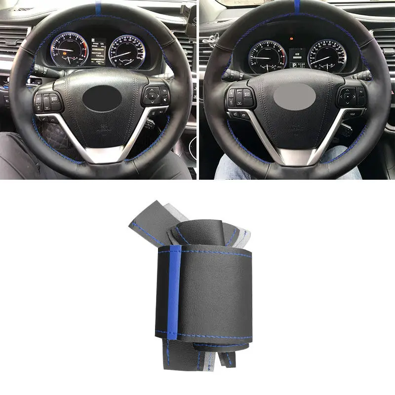 

For Toyota Highlander 2014-2019 Sienna 2015-2019 Car-tyling Inner Hand-stitched Microfiber Leather Steering Wheel Cover Trim