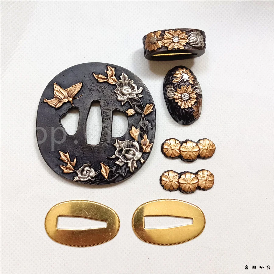 

Japan Solid Brass Handguard Guard Tsuba Kashira Fuchi Menuki For Japanese Katana Samurai Sword Fittings Parts New