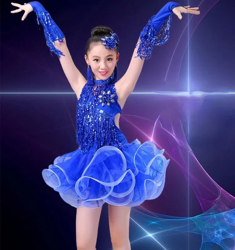 

Waltz Dance Costumes Girls Kids Latin Dance Dresses Sequined Tassels Fringes Modern Ballroom Latino Dresses Samba Salsa Dresses