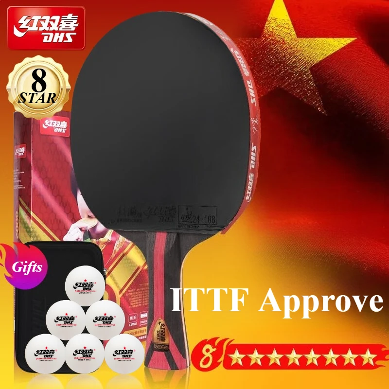 

DHS Table Tennis Racket Professional Hurricane 8+3 Sticky Rubbers 5 Wood 2 ALC Offensive Racket 8 Star H8002 for Competition