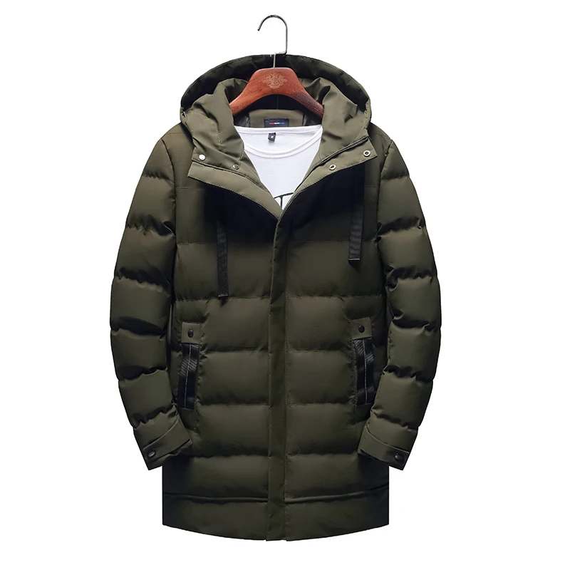 Winter Men Medium Long Parkas Men Cotton Padded Jacket Male Loose Casual Warm Overcoat Men Black Grey Army Green Hooded Parka