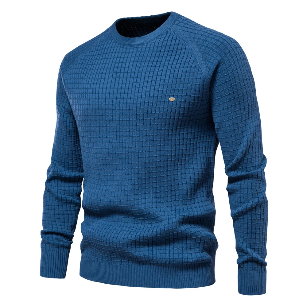 Sweter Knit Casual Regular Plaid Cotton Standard Full Pullovers Men's Sweat Shirt Sw68 New Product