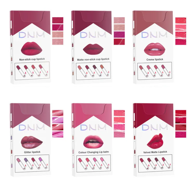 

Innovative Design 4 Colors Matte Long Lasting Waterproof Smoke Box Lip Stick Tube Nude Red Lips Makeup Cigarette Lipstick Set