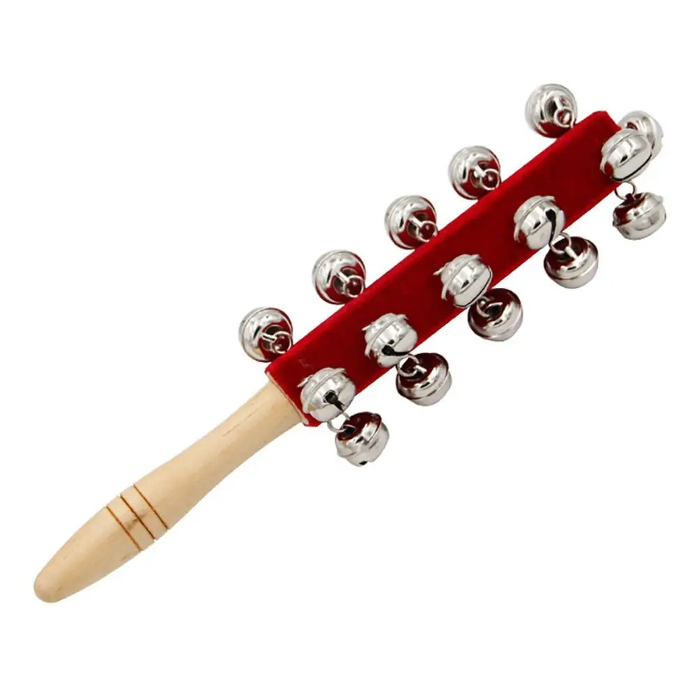 High Quality Red Velvet Cloth 21 Bell Rod Orff Instruments Children Toy Drum Stick Bell Shaker Musical Toy Hand Cranked Bells