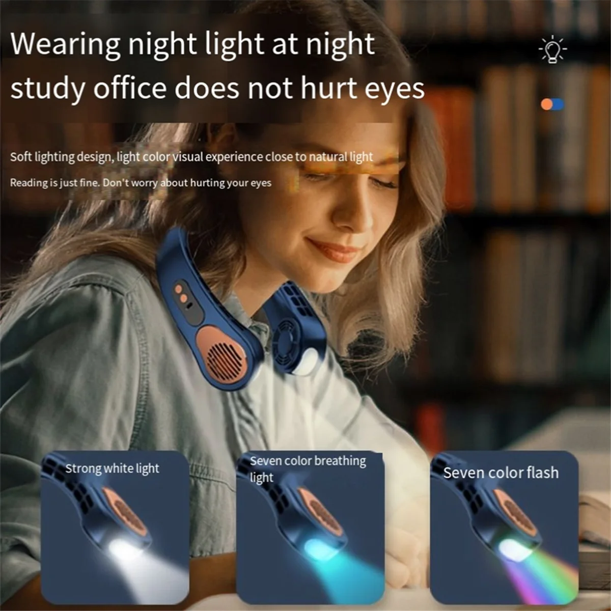 مروحة كهربائية صغيرة محمولة برقبة معلقة ، مروحة تهوية كهربائية ، مروحة رقبة بلا شفرات ، مبرد هواء ، USB قابلة لإعادة الشحن ، أبيض