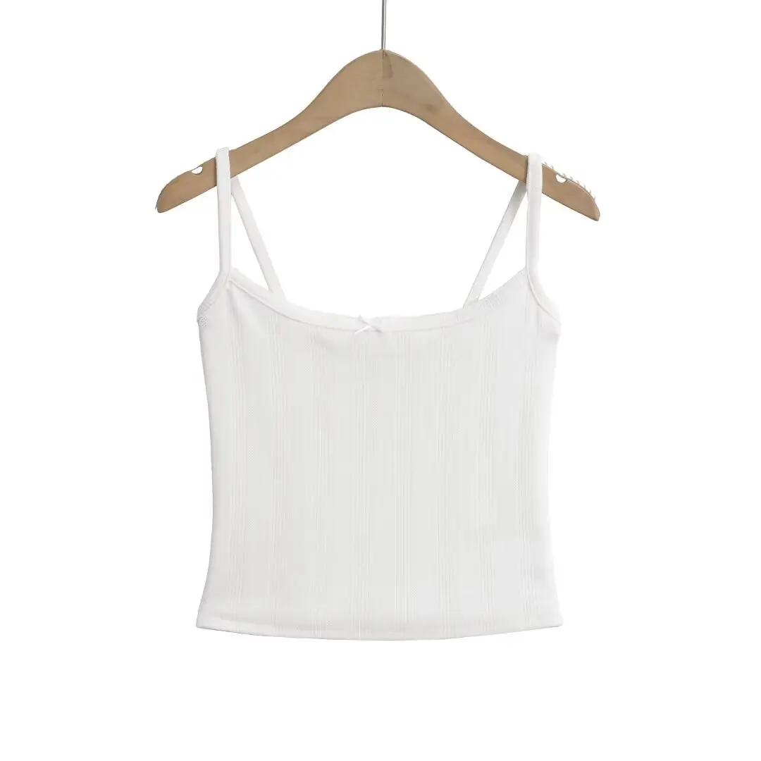 Summer Sexy Tops Women Tanks & Camis Y2k Clothes Cute Top Knitted White Crop Tops Women 2024 Front Bow Tie Camisole Top Pink