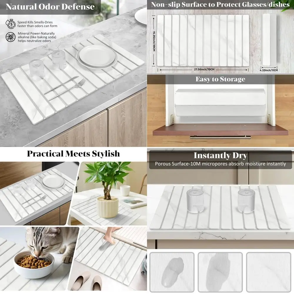 

Kitchen Counter Marble-Style Dish Drying Mat, 28x16 Inches, Eco-Friendly Diatomaceous Earth Absorbent Mat for Dishes & Bottles