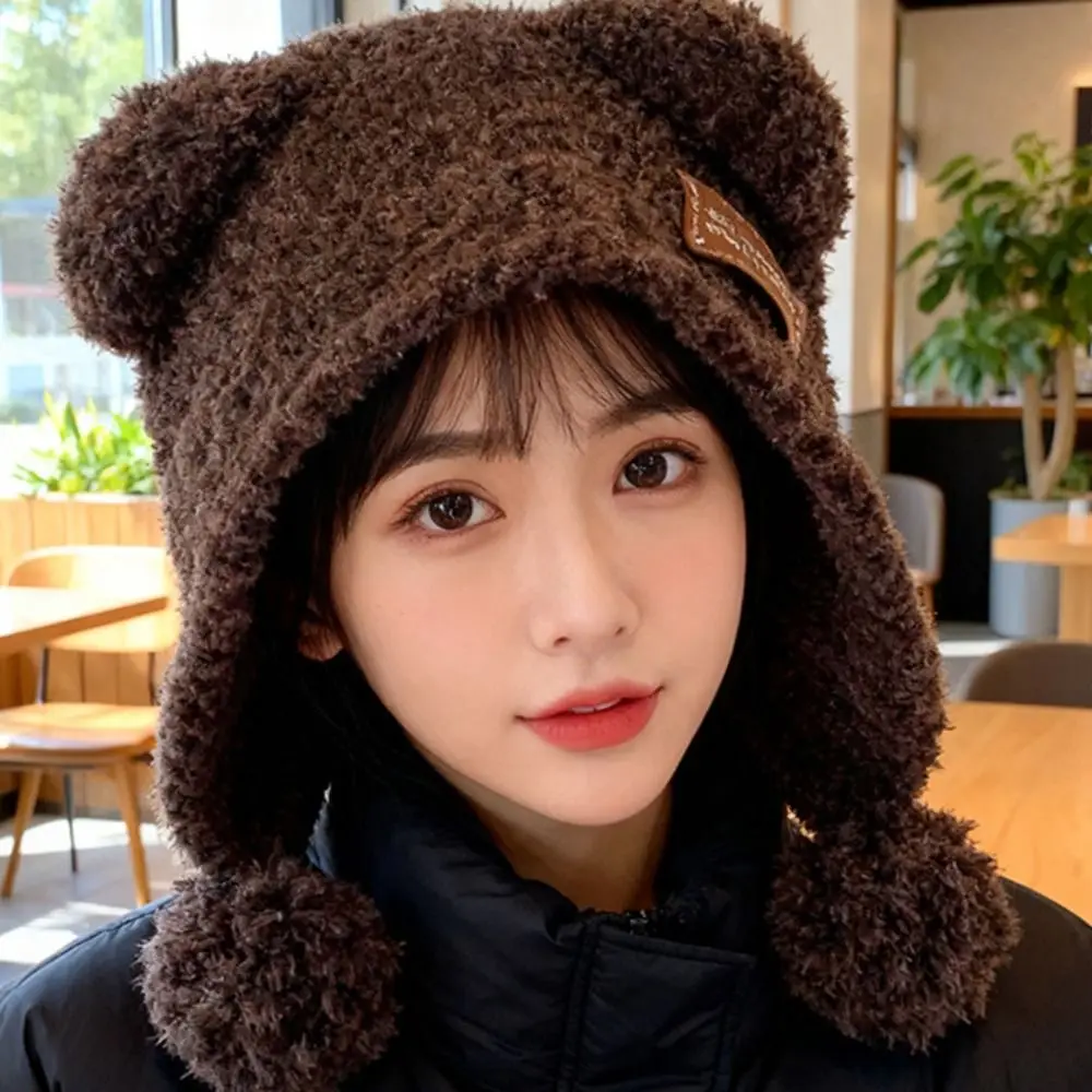 Personalidade fofo pequeno urso orelhas chapéu orelhas de urso lã malha boné all-match chapéu de lã balaclava chapéu quente