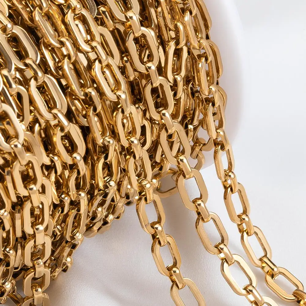 1M NO FADE Kwadratowy łańcuszek ze stali nierdzewnej do naszyjnika DIY Bransoletka 6,5 mm Rolo Cable Link Chains Materiały do wyrobu biżuterii luzem