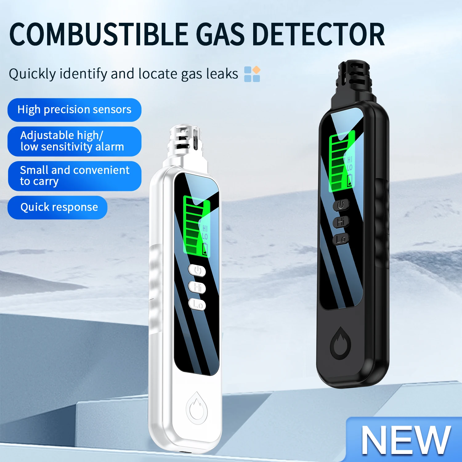 

Handheld Natural Gas Leak Detector Dual Sensitivity LCD Portable Combustible Methane LPG Leak Concentration Analyzer