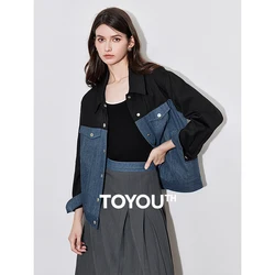 TOYOUTH Women Jacket Coat 2024 Autumn New Patchwork Contrasting Color Streetwear Denim Coat