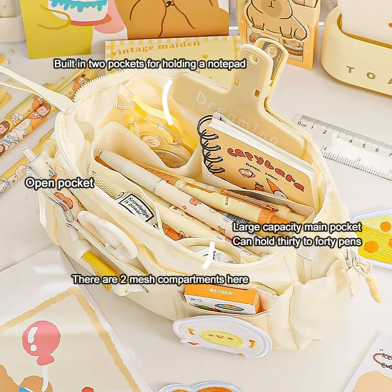 Cheese Patterned Large Capacity Zipper Pencil Bag for Store Pens, Pencils, Erasers, Brush, and Makeup