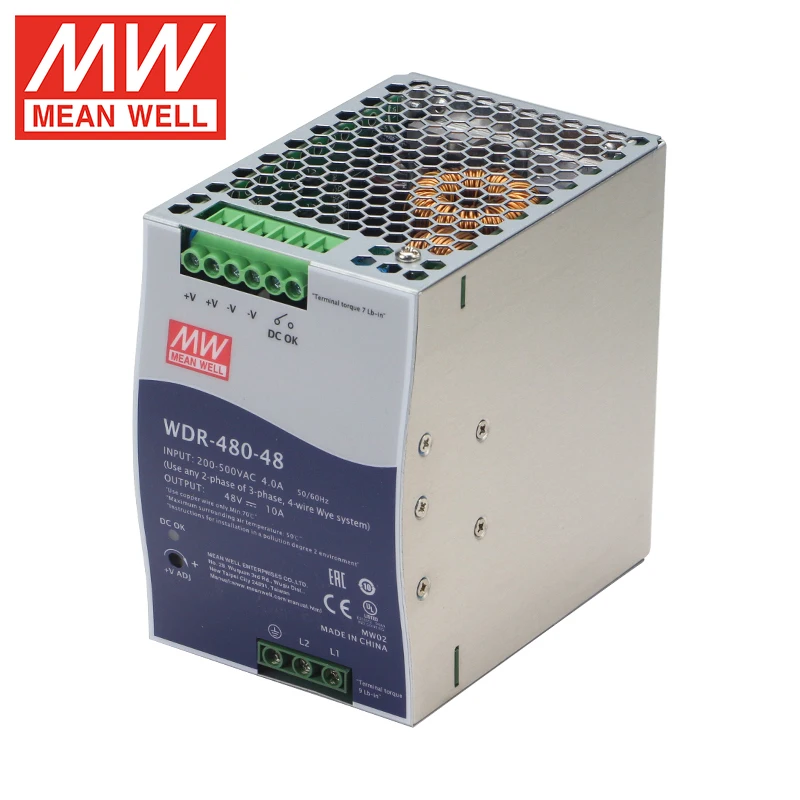 

Meanwell WDR-480 24V 48V 20A 10A 480W Ultra Wide Input Industrial DIN Rail Power Supply