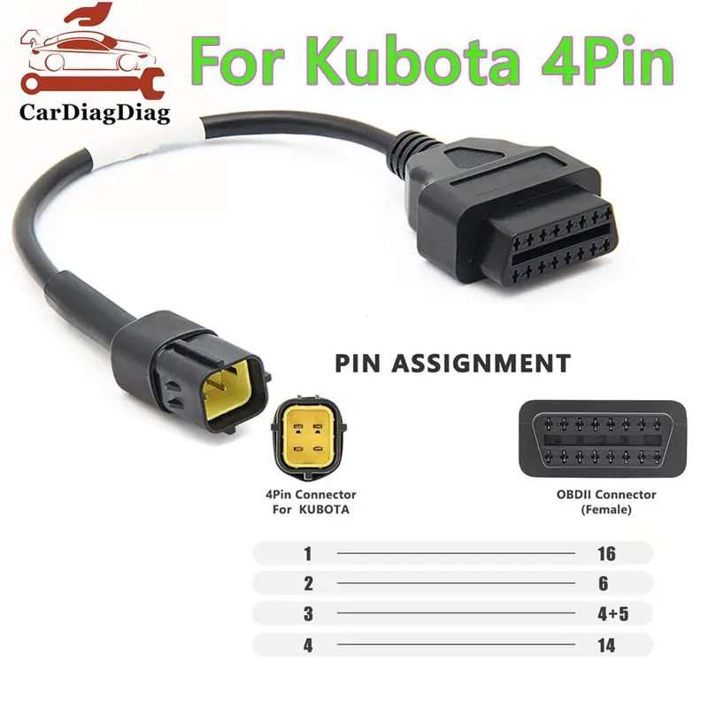 

Для Kubota 4-контактный диагностический соединительный кабель OBD2 16-контактный на 4-контактный Diagmaster Python, инструменты для ремонта сельскохозяйственной техники