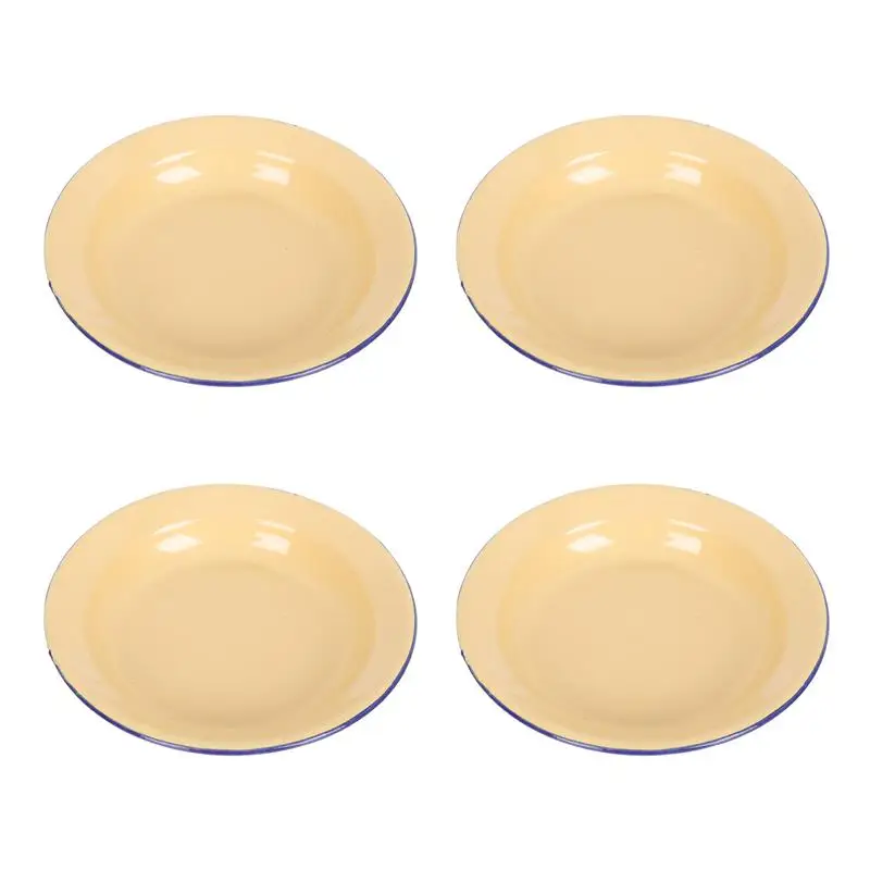 4Pcs Enamel Fruit Shallow Plate Pastry Tray Household Enamelware Cold Dishes Plate Fruit Shallow Plates Pastry Holder Tableware