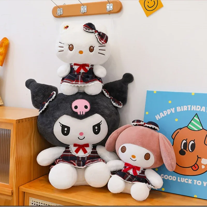 ใหม่ Sanrio กระโปรงลายสก๊อต Kuromi Melody ขนาดใหญ่ขนาด 60 ซม.HelloKitty ของเล่นตุ๊กตา Plush ตุ๊กตาเด็กวันเกิดคริสต์มาสปีใหม่ของขวัญ