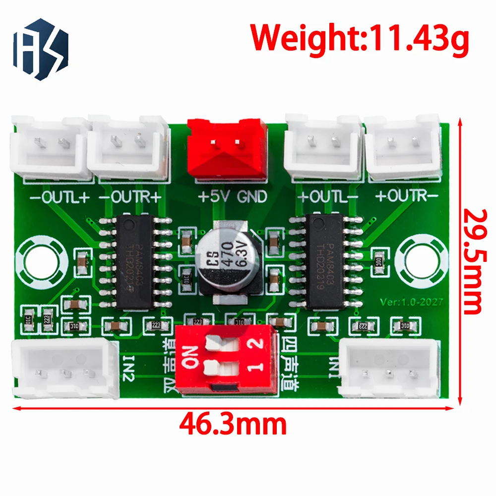 xh-a156 5v PAM8403 Class-D 4-Channel Digital Audio Amplifier Module 12W Total Output (4x3W) Compact Stereo Sound Board