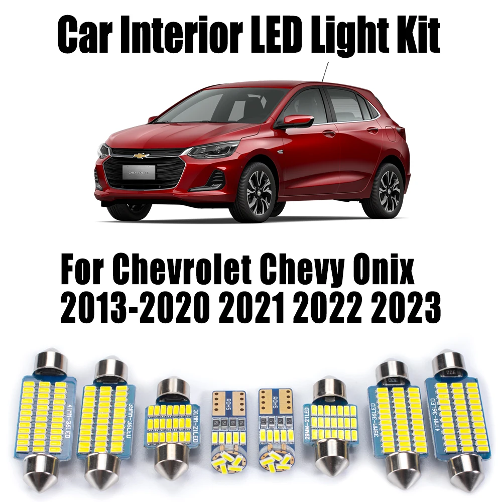 

Комплект из 8 светодиодных ламп Canbus для салона автомобиля Chevrolet Onix 2013-2023: подсветка карты, потолочная лампа, лампа для чтения, подсветка номерного знака