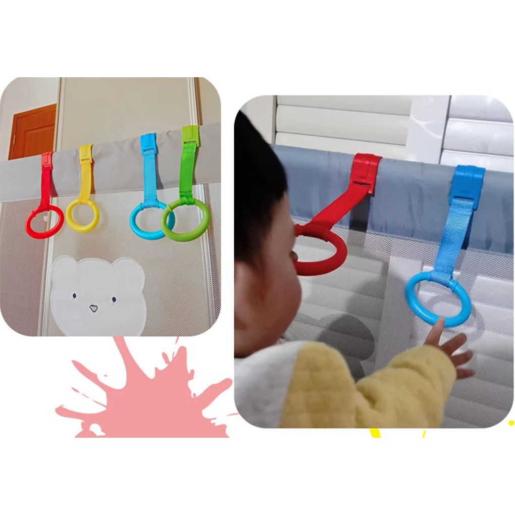 Baby Crib Playpen Pull Ring Hanging Rings Learn To Stand Pendants Handles Plastic Universal for Activity Gym Training Accessorie