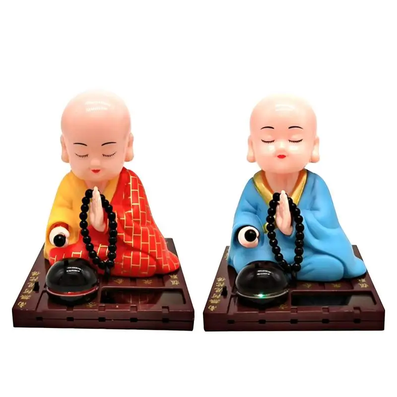 Little Monk Figurine Solar Powered Shaking Head Monk Toy Cute Dancer Doll Figure Buddha Monk Swing Toy Unique Gifts Car Decor