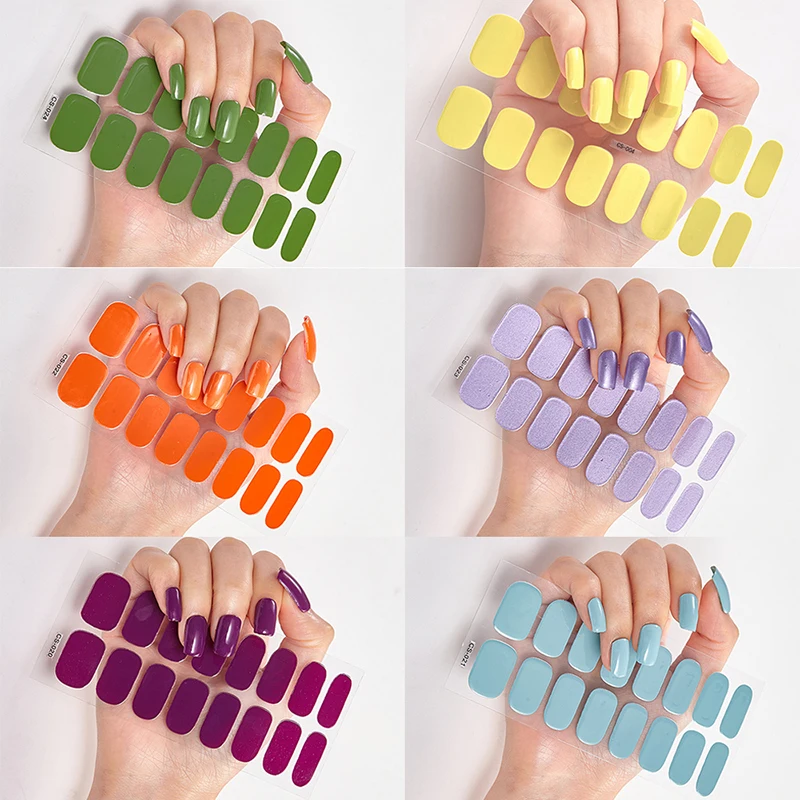 

Transparent Semi Cured Gel Nail Patch Strips Pure Color UV/LED Baking Lamp Gel Nail Polish Wraps Full Cover Nail Gel Sticker