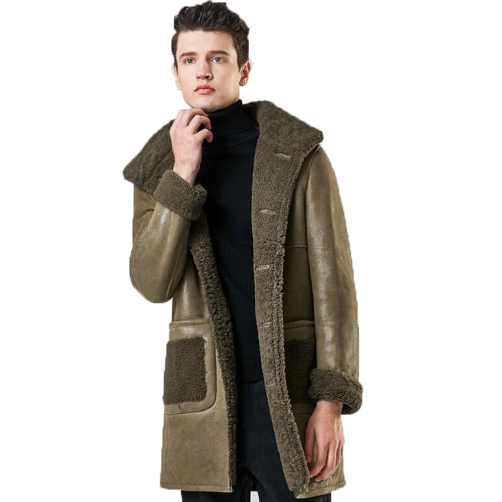 

Denny&Dora Mens Real Shearling Jacket Mens Green Shearling Jacket Mens Sheepskin Shearling Jacket Mid-Length Style