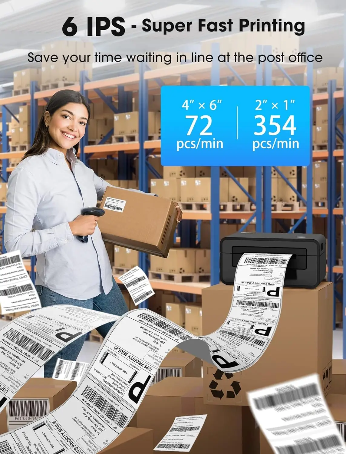 Impressora térmica de etiquetas Bluetooth 4x6, funciona com telefone, Windows, Mac, iOS, Android – Envio para pequenas empresas