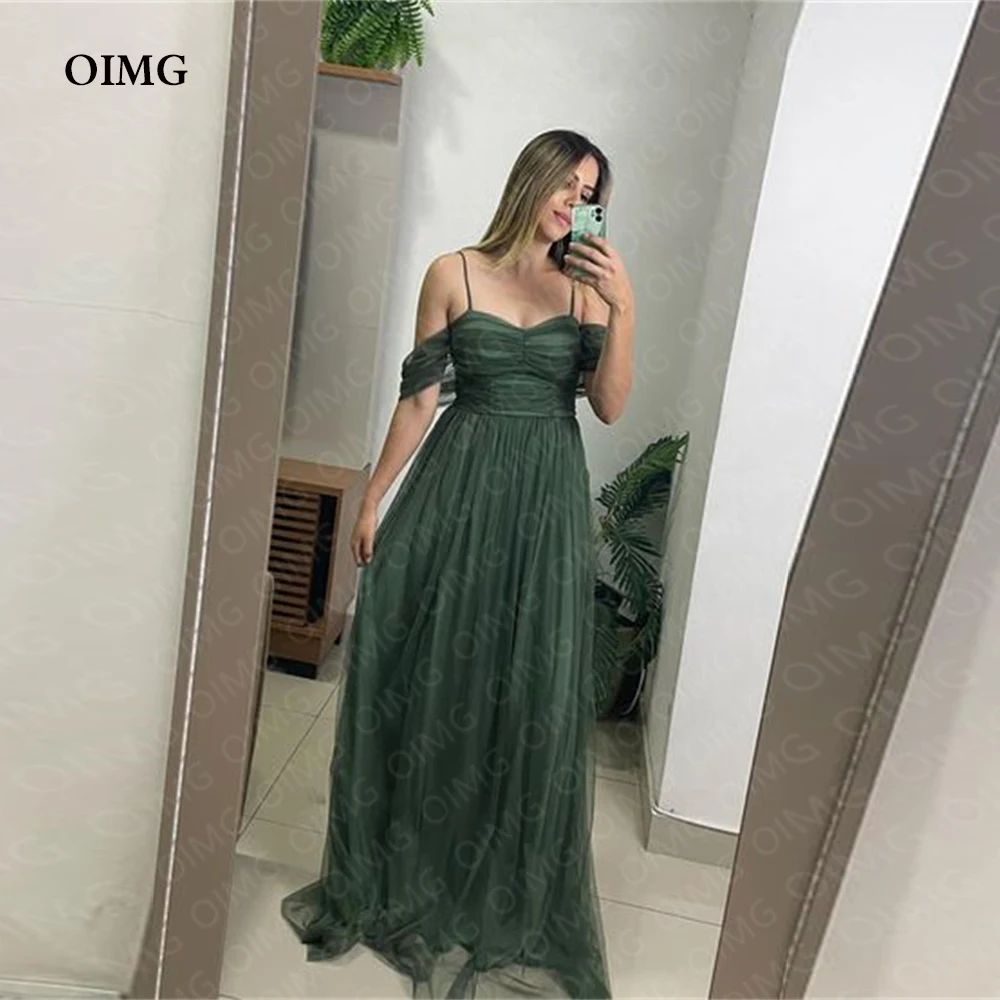 

OIMG Dusty Green A Lone Formal Evening Dress Off Shoulder Sweetheart 2023 Tulle Event Prom Gowns Night Club Dress Vestidos