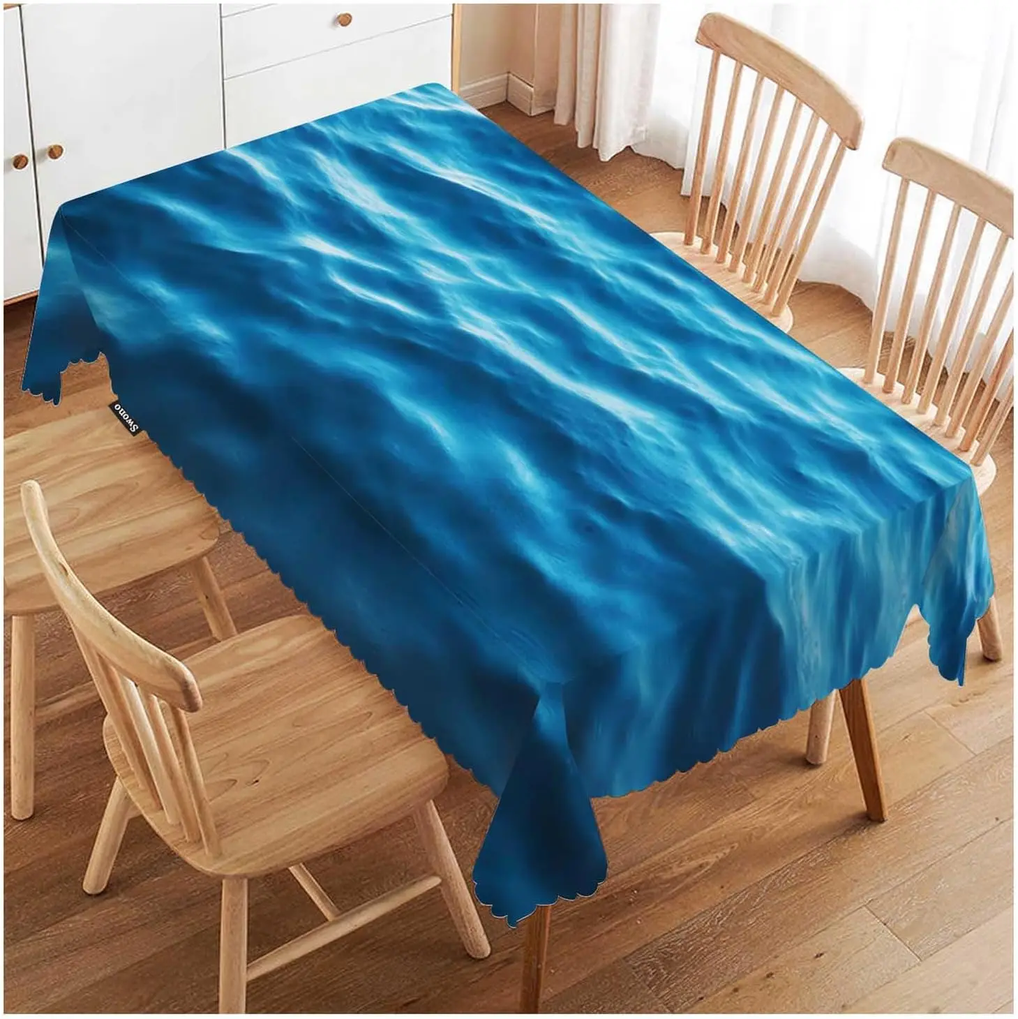 Blue Ocean Wave Tablecloth Table Cover for Dining Room Kitchen Decor Deep Sea Abstract Liquid Linen Table Runner Buffet Table Se