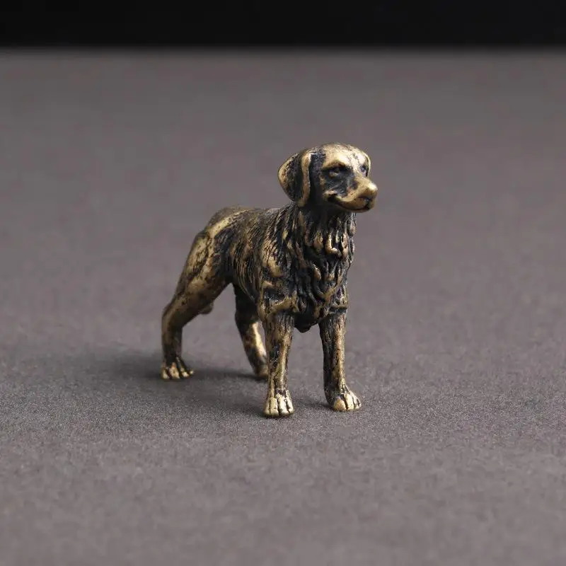 Zodiac Dog Statue Antique Copper Hound Figurine Tea Pet Miniature Desktop Ornament Home Decor Puppy Sculpture Collectible Craft