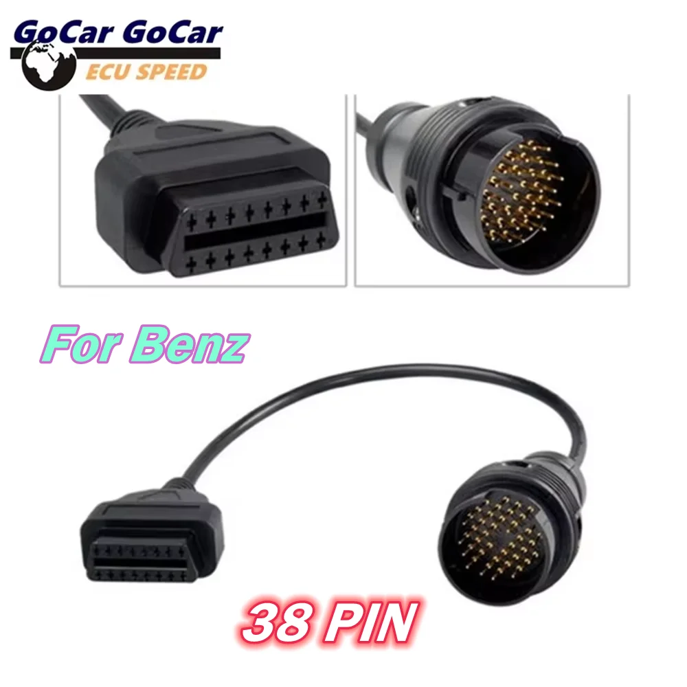 2026 Latest 38pin to 16pin female connector easy to use OBD2 Diagnostic Connector Extension Cable Adapter for Mercedes for Benz