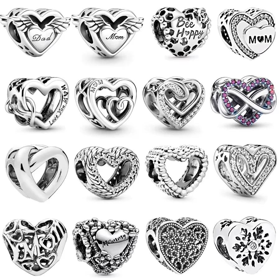 Fit Original 925 Sterling Silver Bracelet Necklace Sparkling Entwined Hearts Charm Bead DIY Women Fine Jewelry Gift