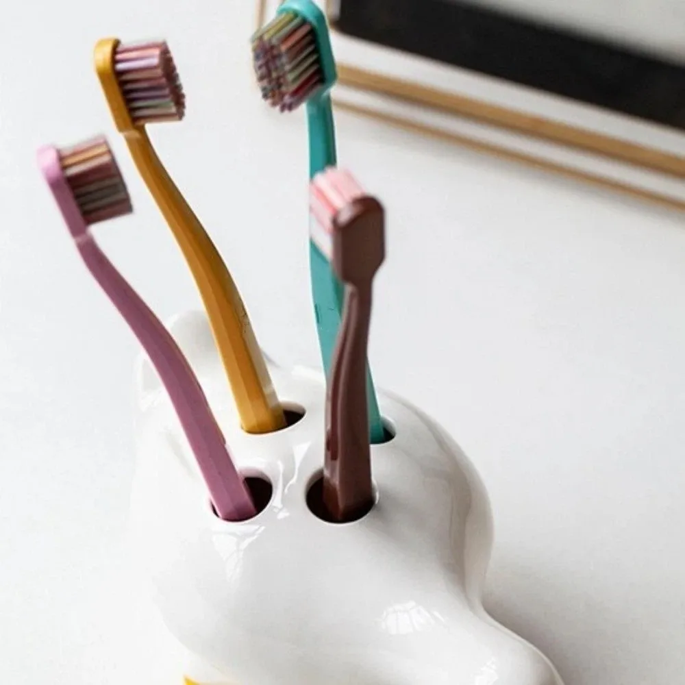 

Duck-Shaped Ceramic Toothbrush Holder Upright Storage Cartoon Toothbrush Set Stand Decorative Waterproof Washroom Storage Holder