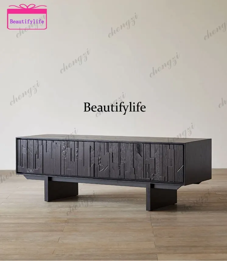 A55 Vintage black living room TV cabinet ground cabinet, carved wall cabinet door cabinet black