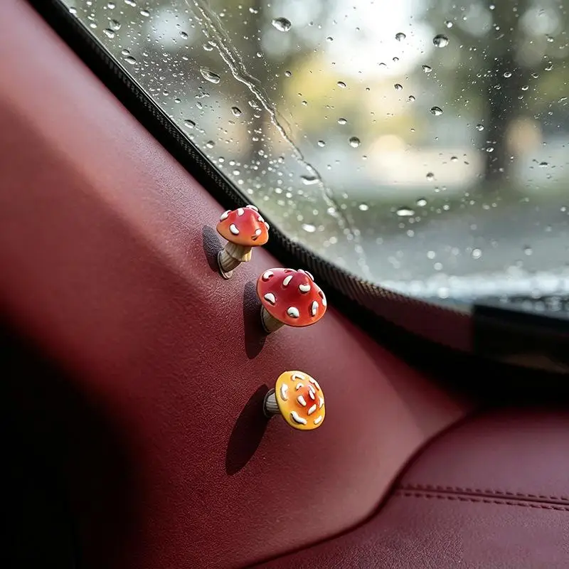 3/6 Pcs Cute Mushroom Mini Figurine Car Dashboard Decor Ornament For Center Console Screen Window Door Side Display