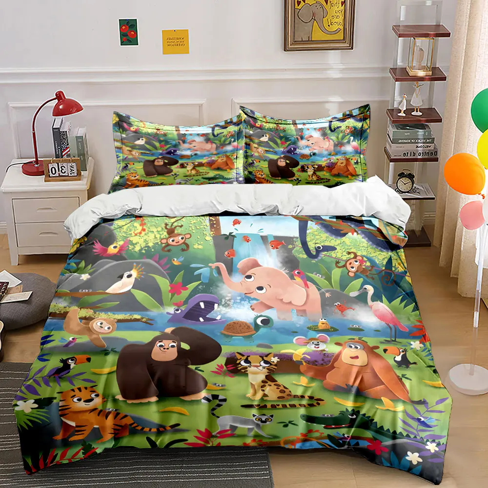 Animals joyful gathering in the forest Bedding Set for Kids Luxury Gift 3pcs Digital Print Comforter Set Soft Comfortable