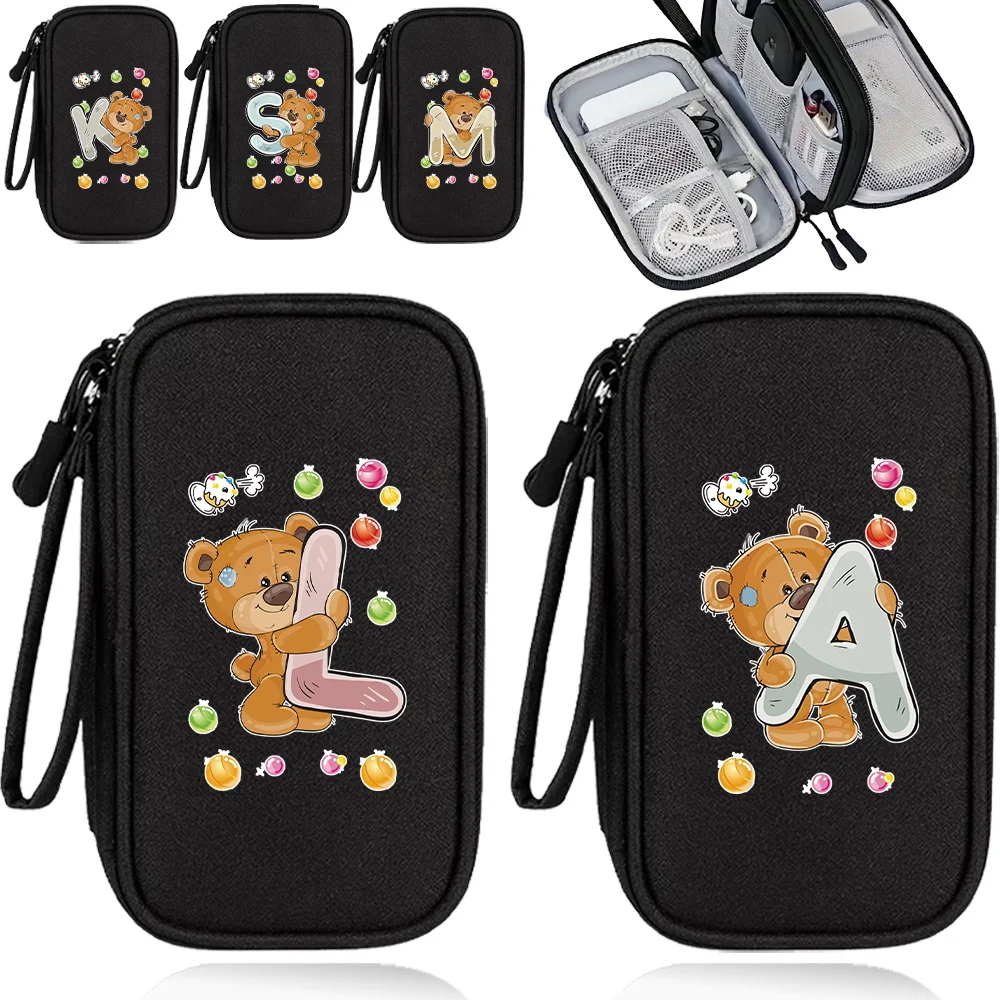 

A-Z Letter Printed Multifunctional Double-layer Zipper Data Cable Storage Bag