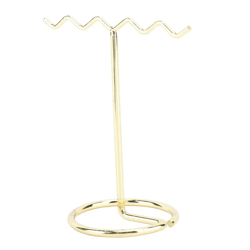 4pcs Electroplate Iron Earring Display Stand Light Gold T Shaped Earring Organizer Stand Stable Decorative Waving
