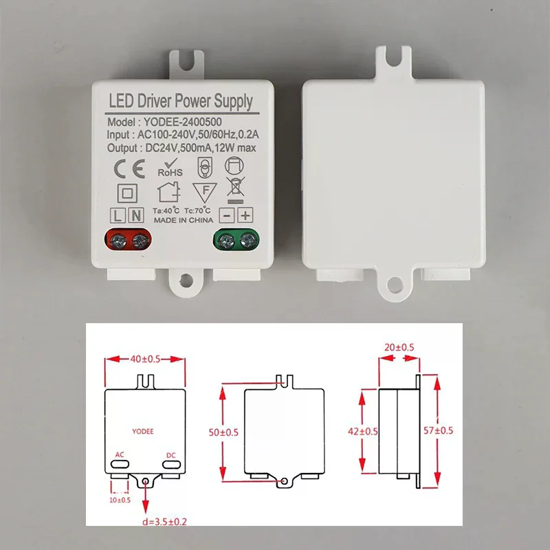 DC12V 24V Power Supply Constant Voltage Switching 3W 6W 12W Lighting LED Transformer 250 500mA 600 830mA 1.0mA Power Adapter