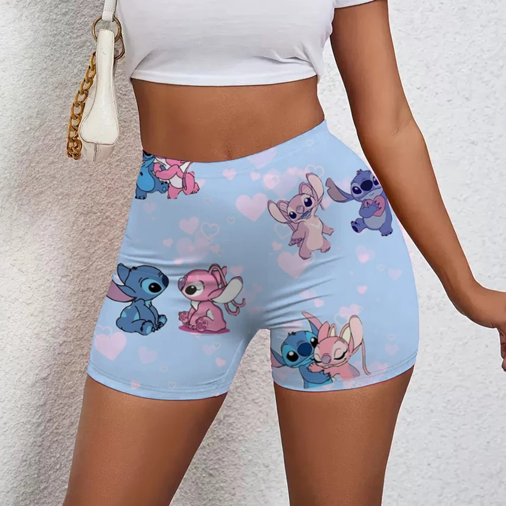 여성 운동 요가 꽉 반바지 귀여운 스티치 & 엔젤 하이 웨이스트 반바지 만화 피트니스 착용