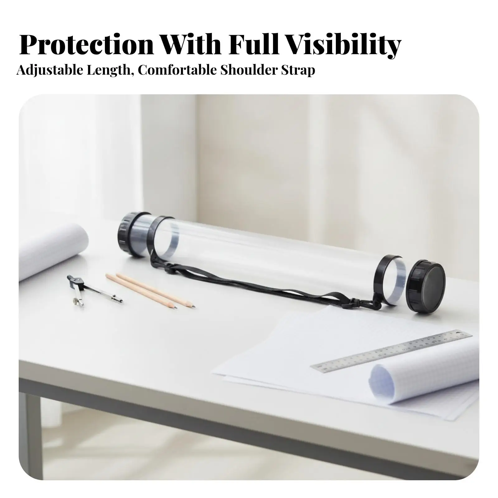 Rolled Artwork Carrier Tube Transparent PVC Body with Opaque Lids for Posters Wallpaper and Blueprint Storage