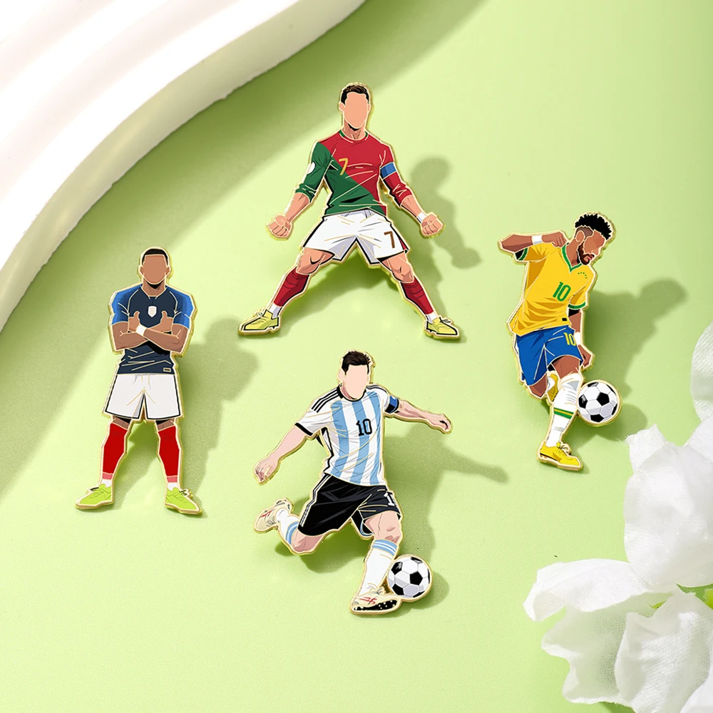 4 Peças Broche de Esmalte de Jogador de Futebol, Design Criativo, Distintivo de Metal Esportivo, Pin de Lapela Estilo Punk, Joia, Presente para Amigo